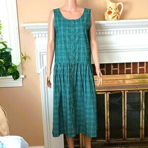 Victoria Harbor Plaid Midi Dress M Sleeveless Button Front Jumper Side Pockets